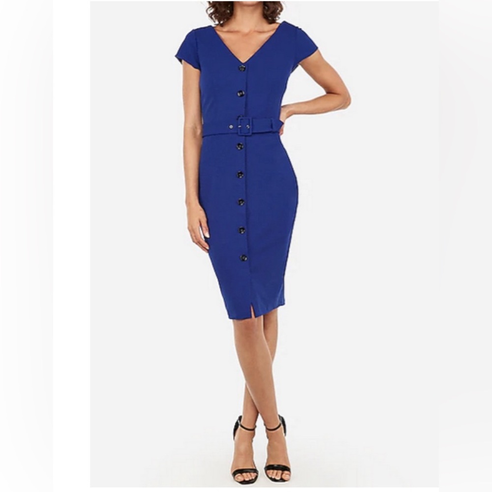 Express royal blue button down mini dress with belt